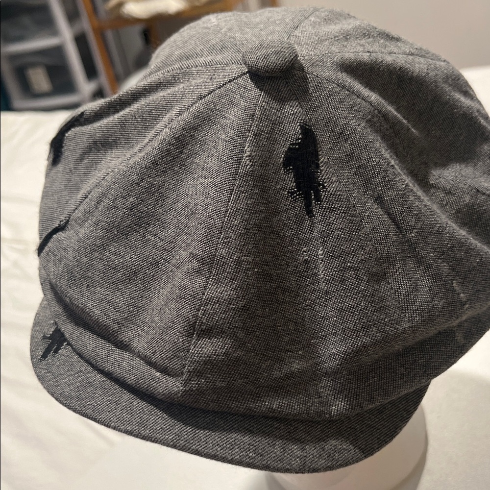 Gray Newsboy Cap with Black Embroidered Accents